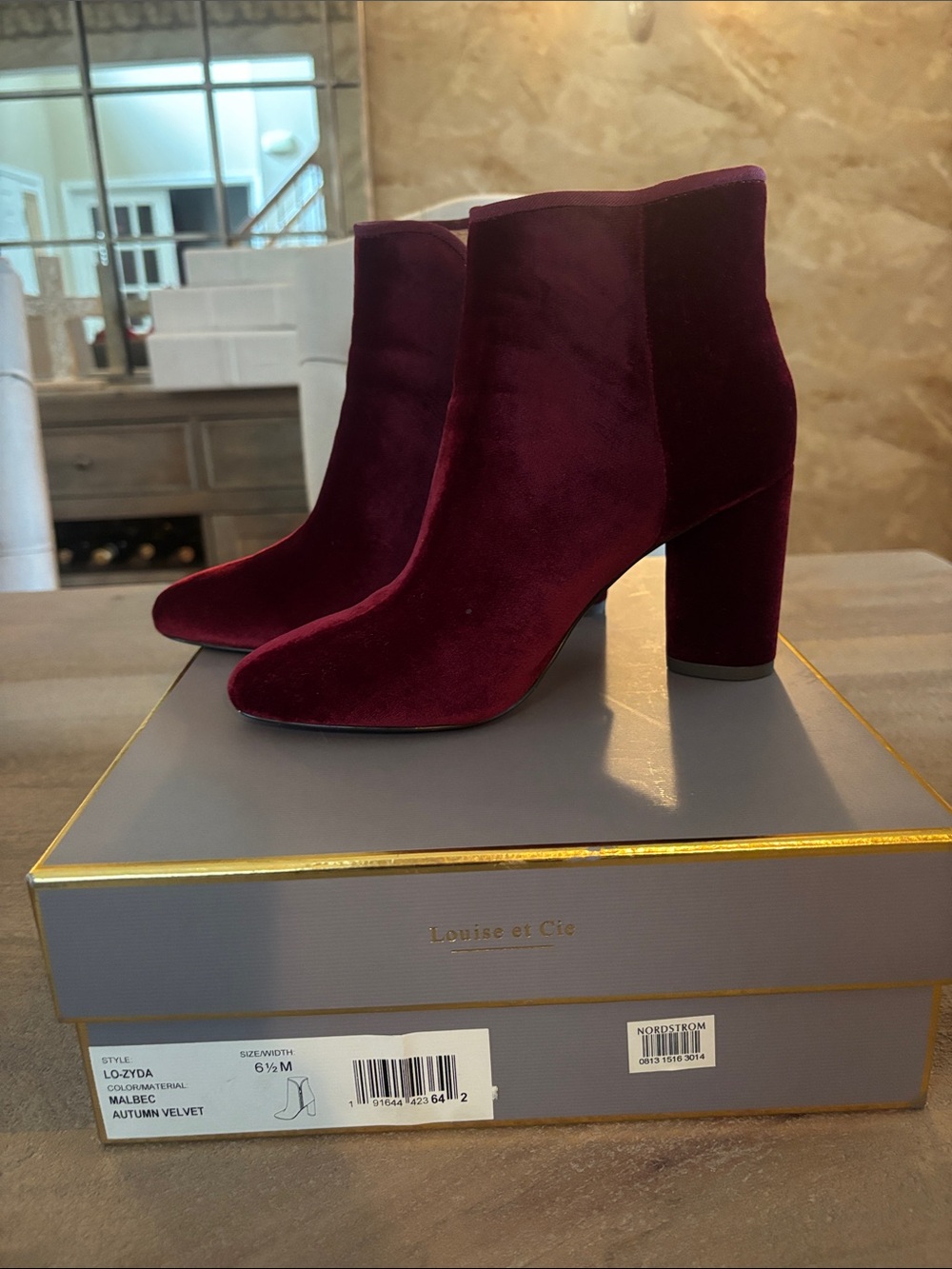 Louise et Cie Velvet Ankle Boots in Malbec